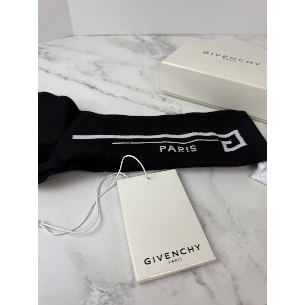Givenchy Paris Intarsia Logo Stretch Black White Crew Socks Cotton Blend New - Picture 5 of 6